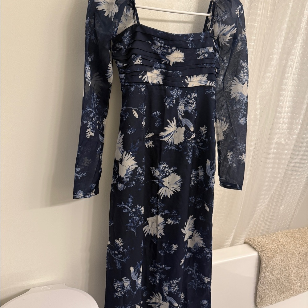 Navy Floral Long Sleeve Maxi Dress